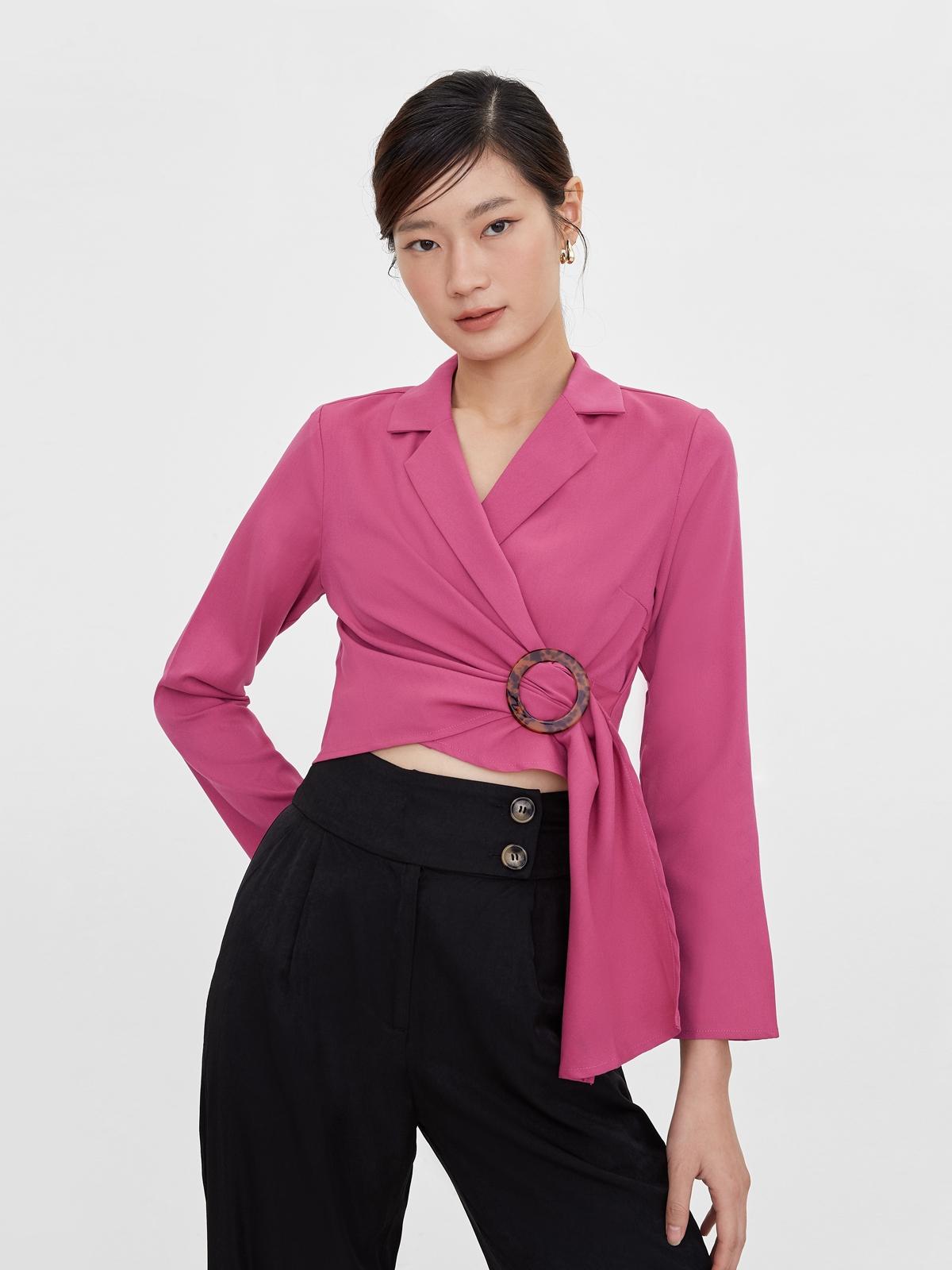 Ruched Side Wrap Buckle Top - Magenta