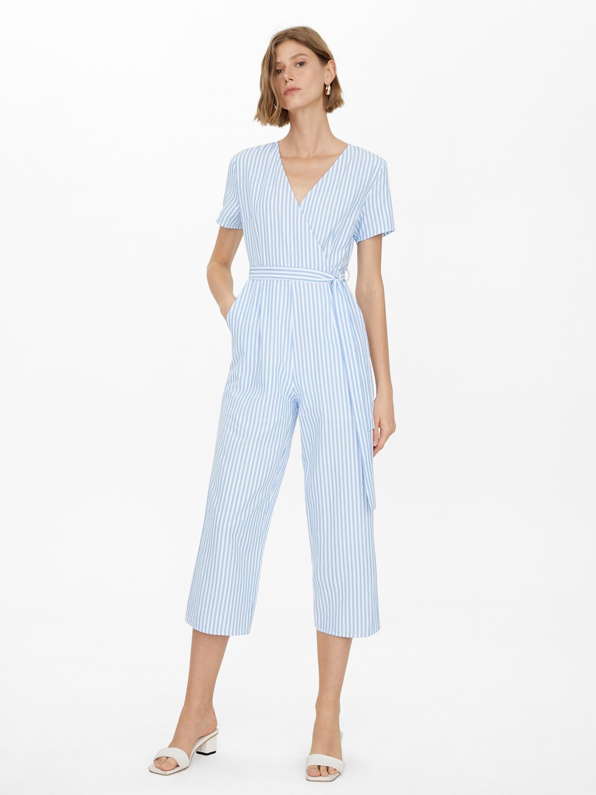 Striped Wrap Jumpsuit - Blue