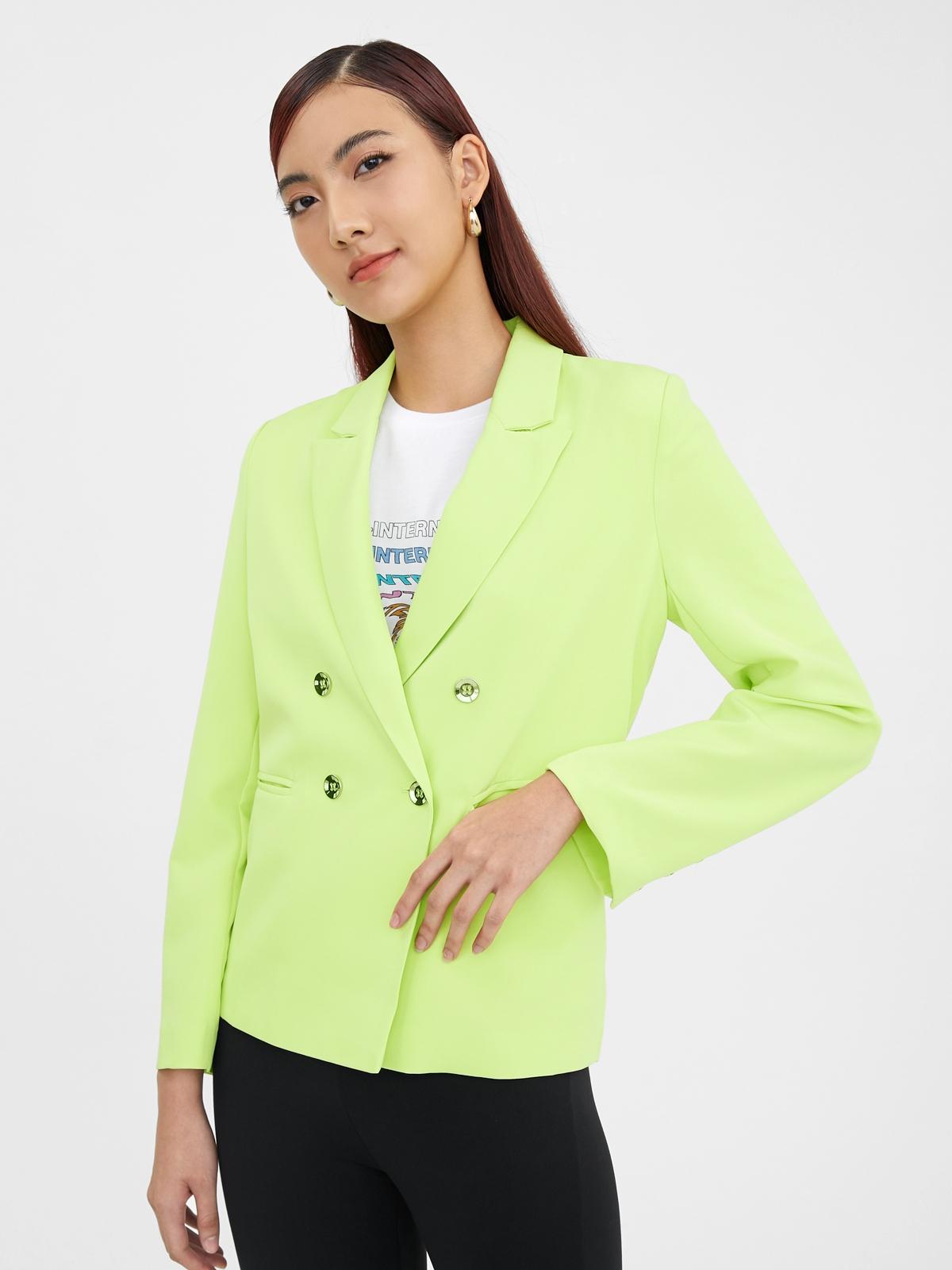 Metal Button Double Breasted Blazer - Green