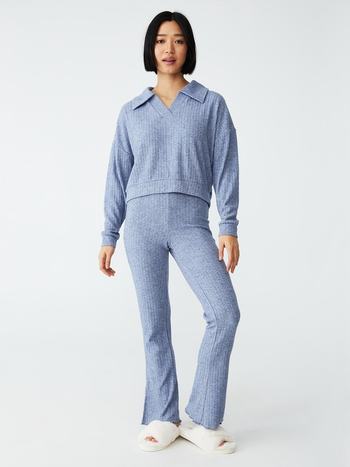 Petite Super Soft Textured Pant - Blue Yonder Marle