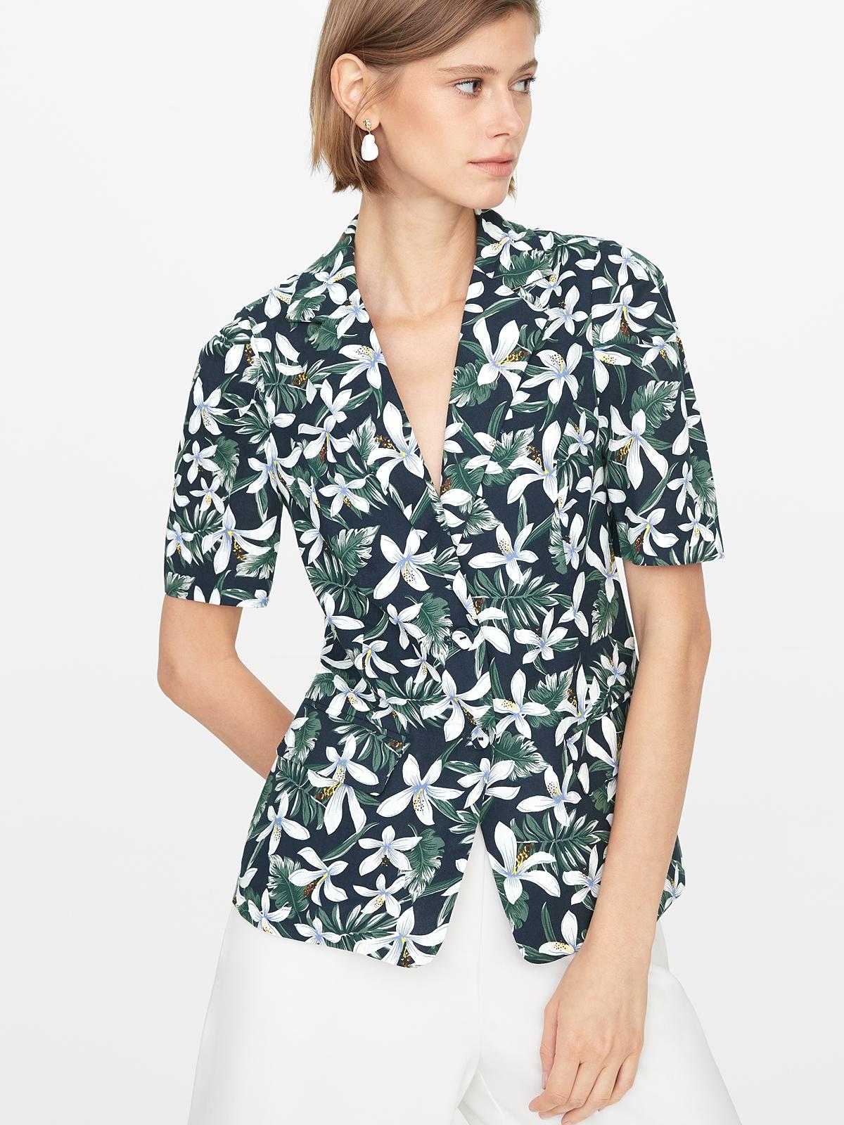 Floral Blazer Shirt - Navy