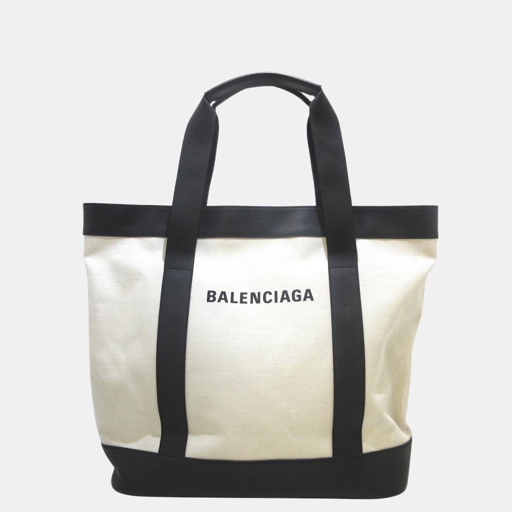 Balenciaga White/Black Navy Canvas Tote Bag