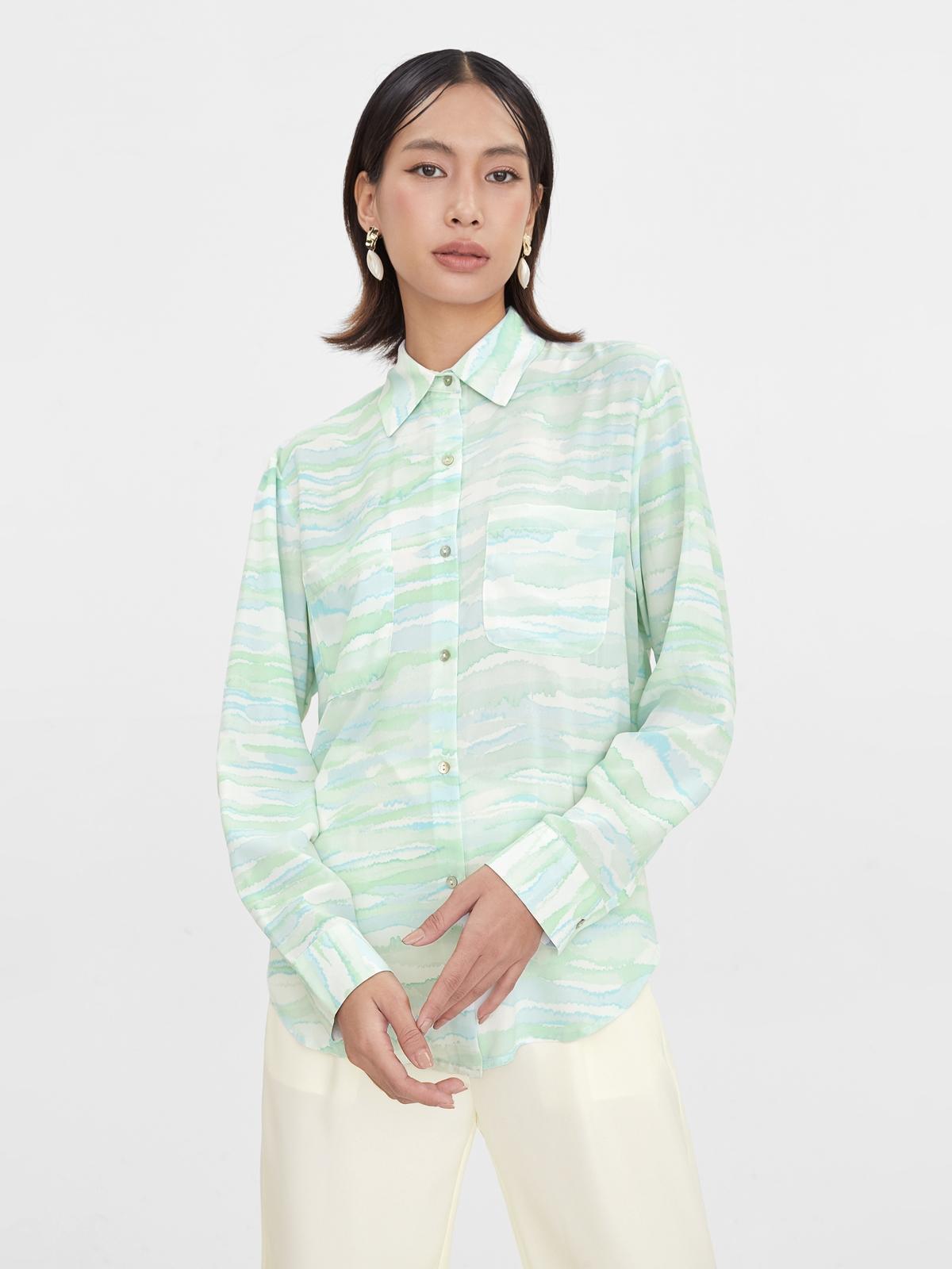 Marble Print Button Up Shirt - Blue