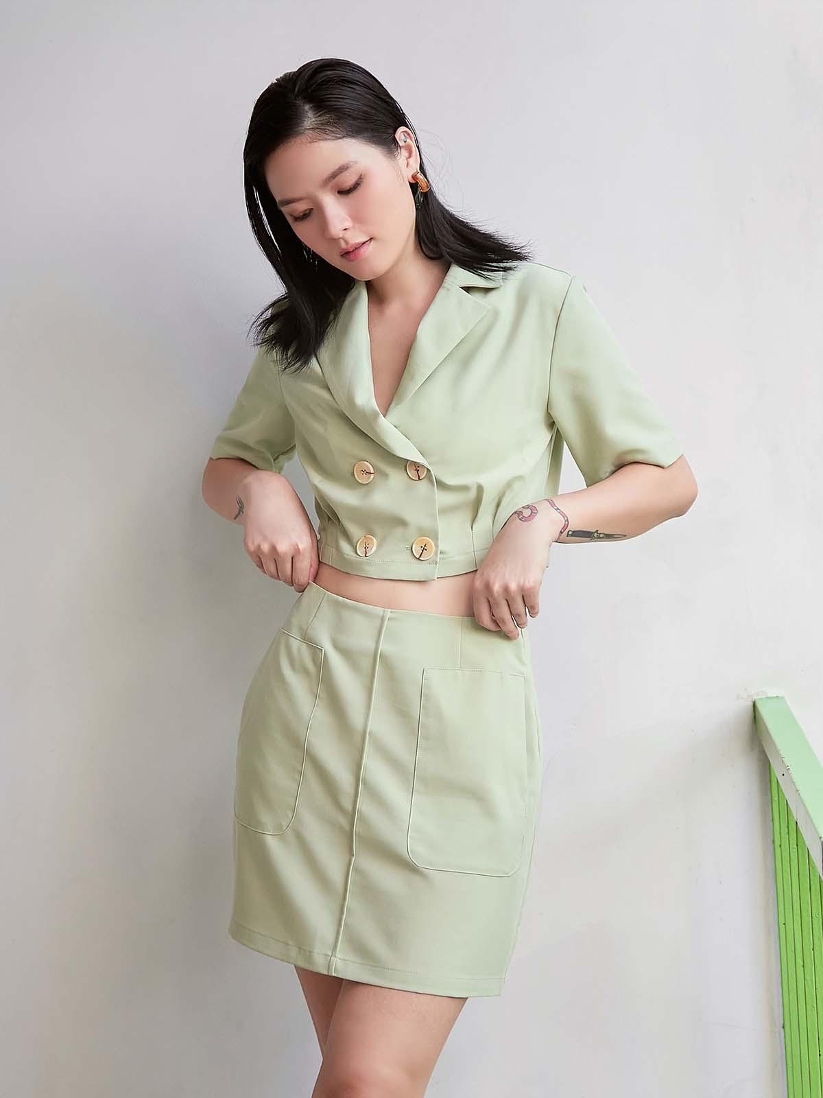 Twin Pocket A Line Mini Skirt - Mint