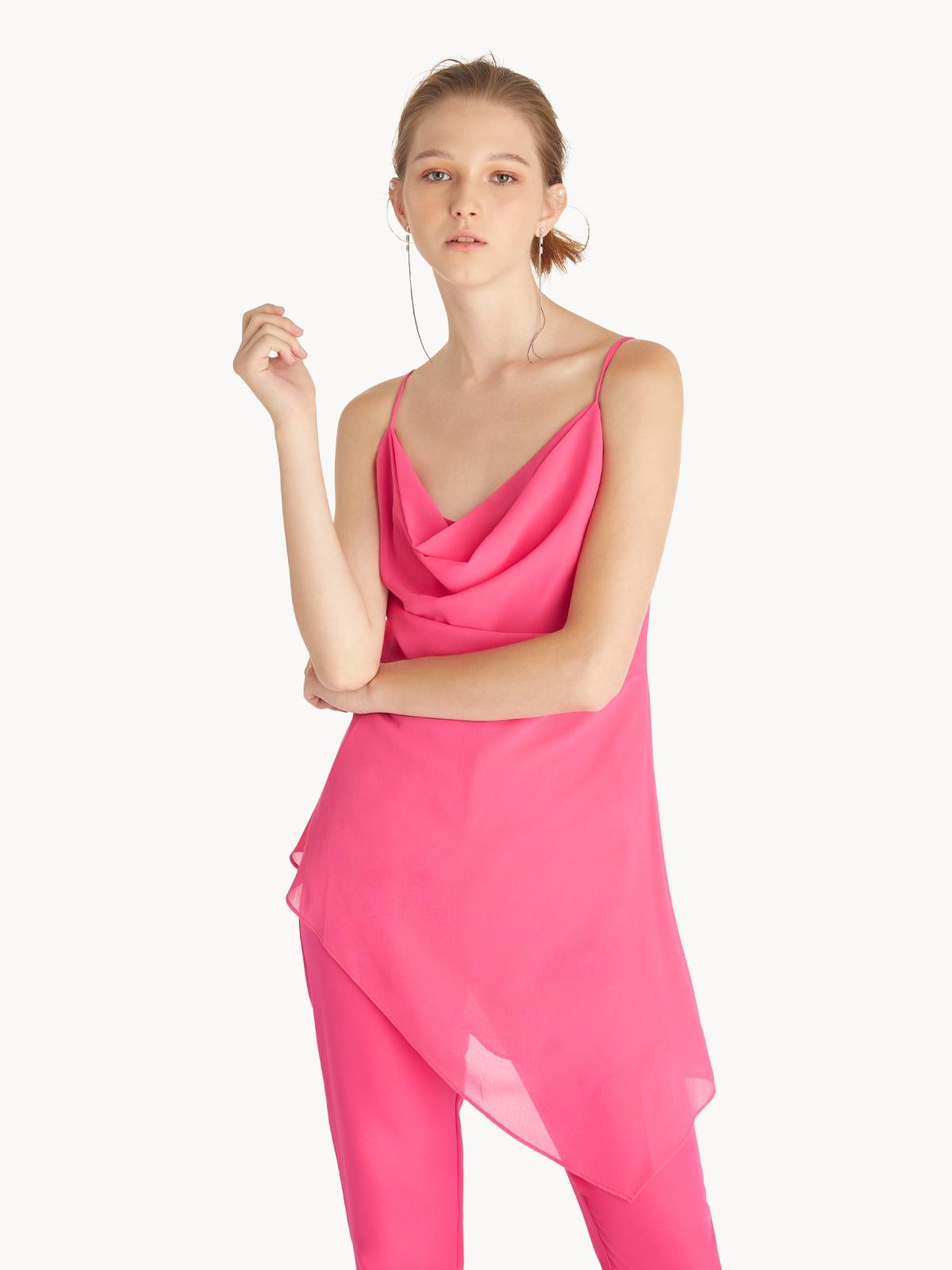 Asymmetrical Draped Tank Top - Pink