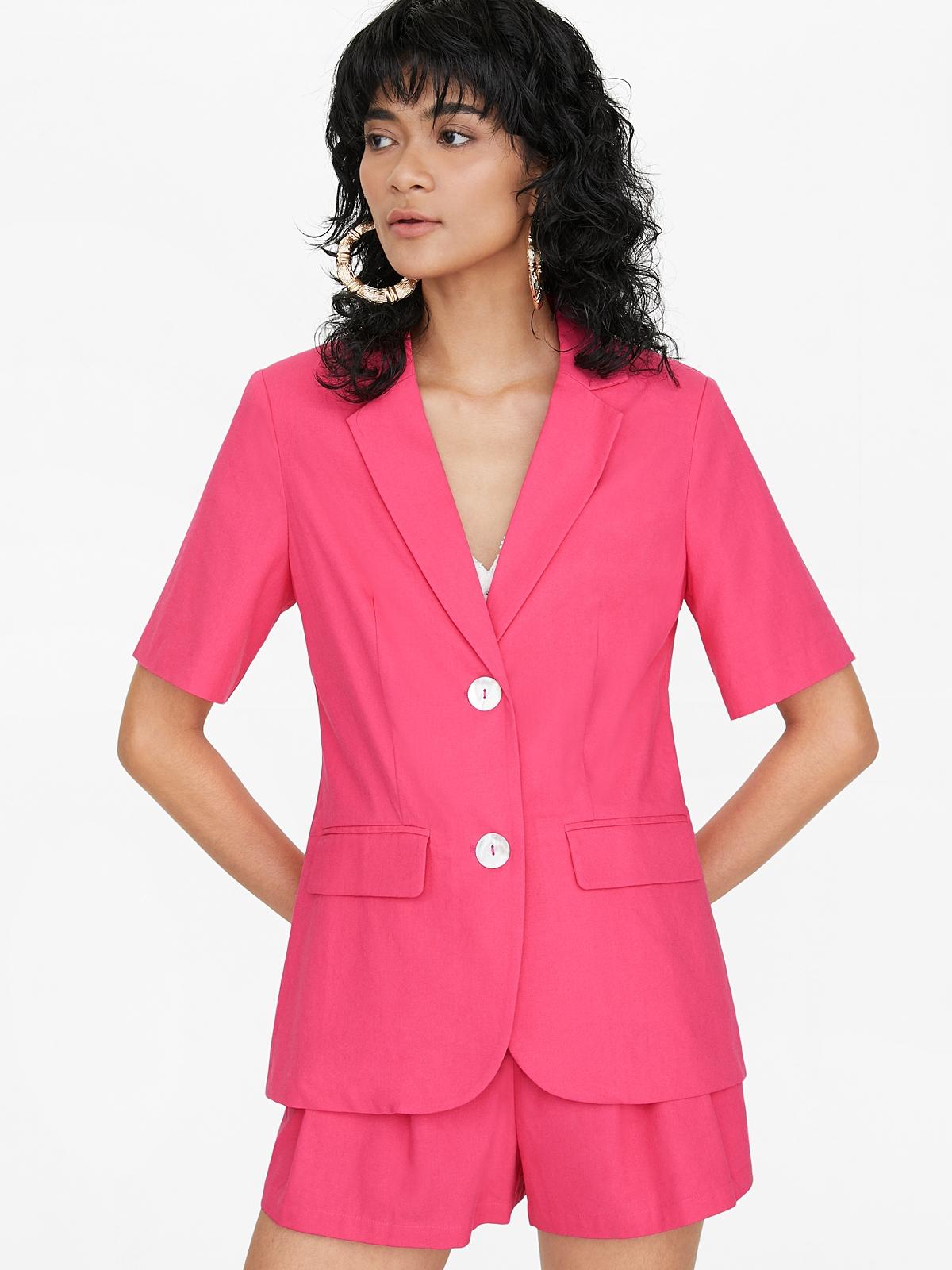 Double Button Short Sleeve Blazer - Pink