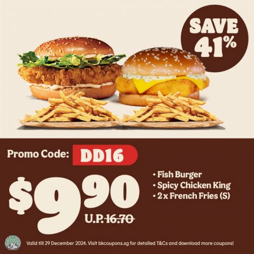 Spicy & Savoury: Chicken King + Fish Burger Meal for $9.90