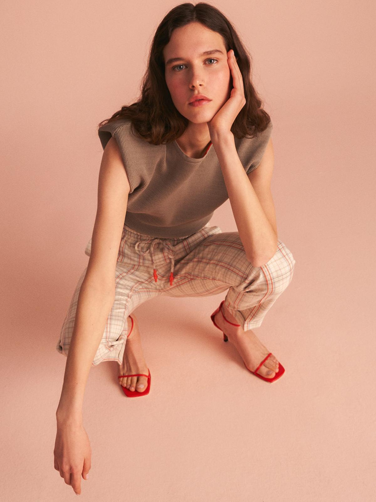 Shoulder Pad Knit Top - Khaki