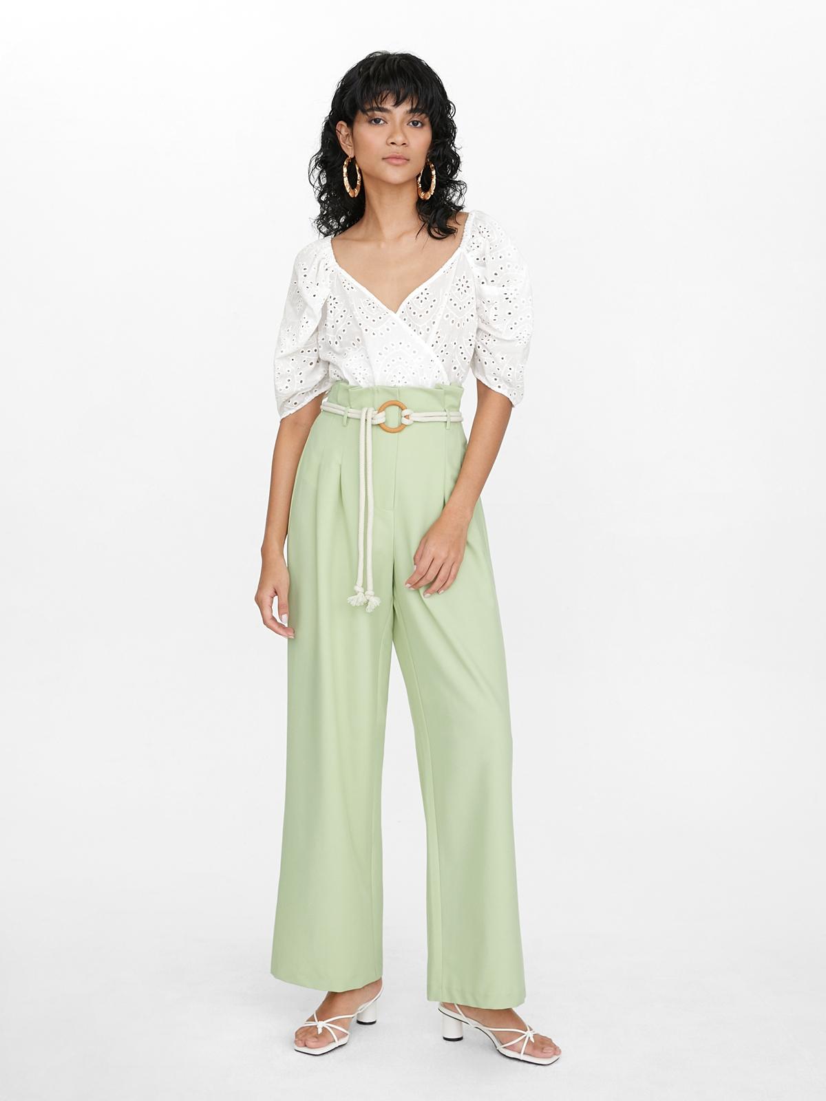 Paperbag Rope Belt Pants - Green