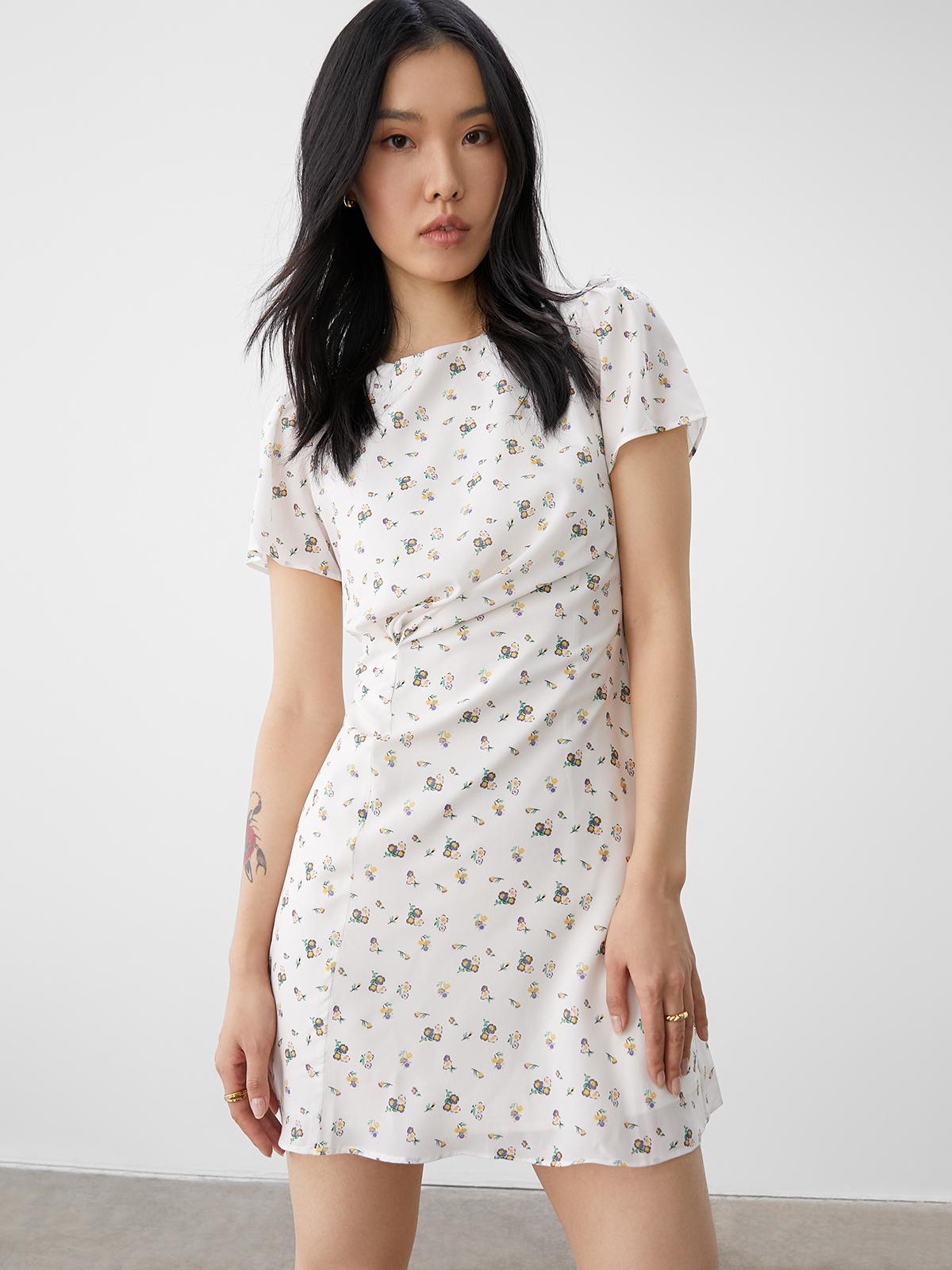 Floral Print Mini Dress - White