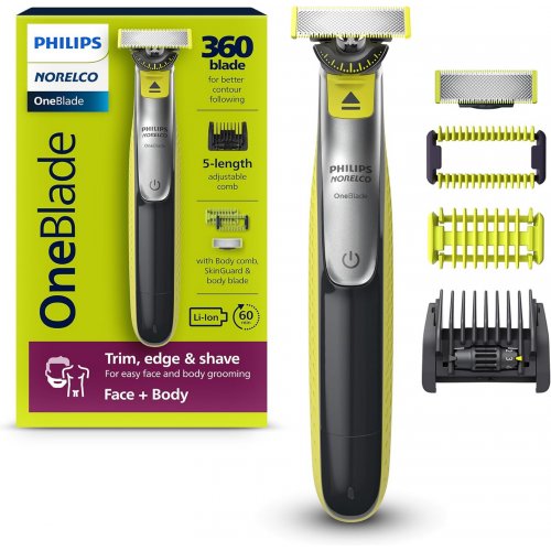 Philips Norelco OneBlade 360 Face + Body, Hybrid Electric Razor and Beard Trimmer for Men with 5-in-1 Face Stubble Comb and Body Hair Trimmer Kit
