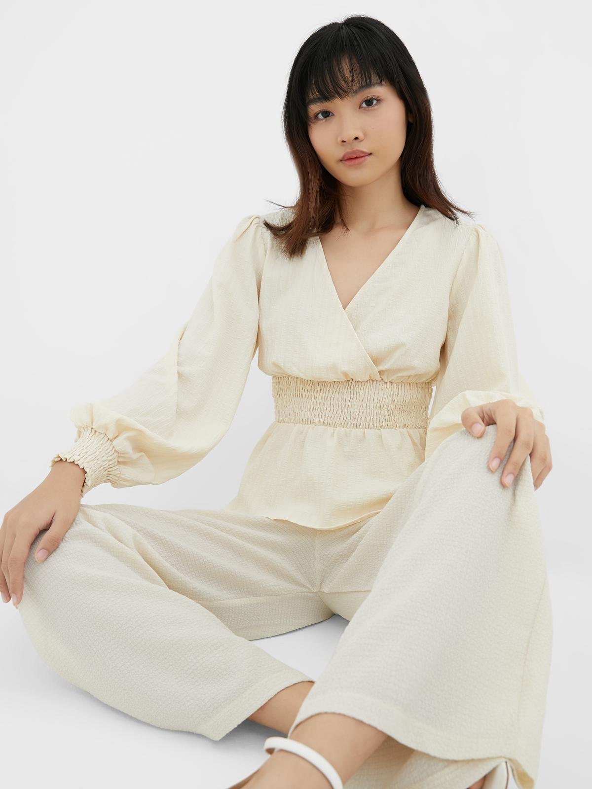 Long Sleeve Peplum Top - Cream