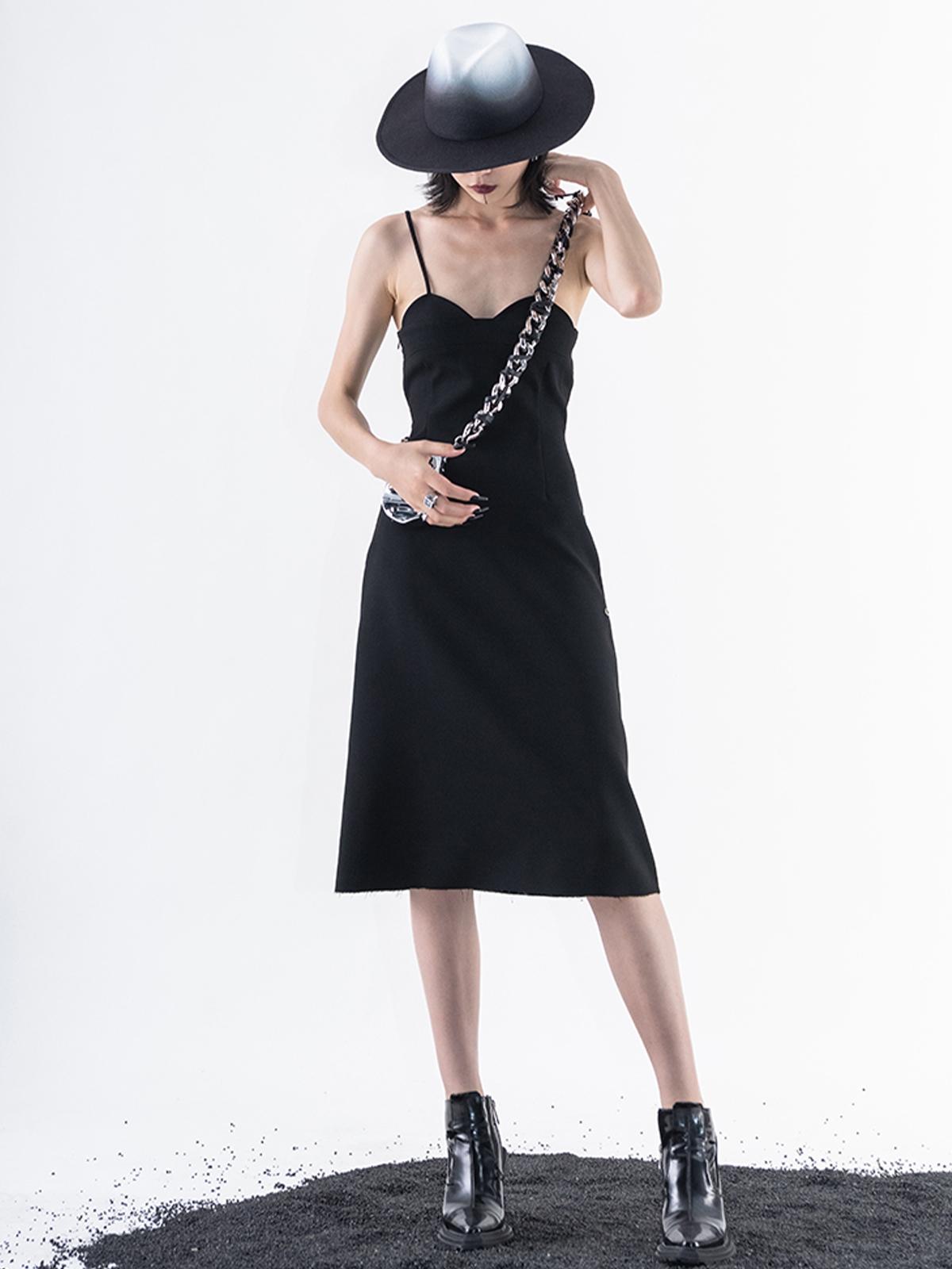 Spaghetti Strap Midi Dress - Black