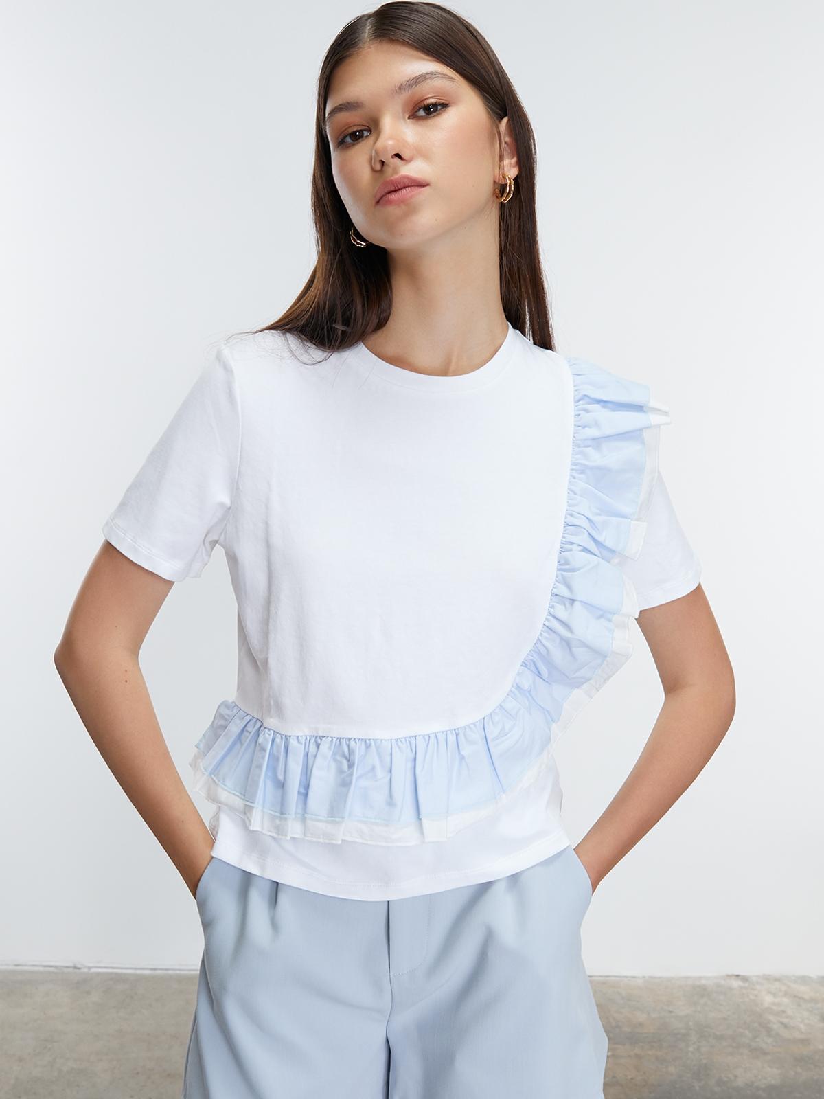 Frilled Short Sleeves Tee - White