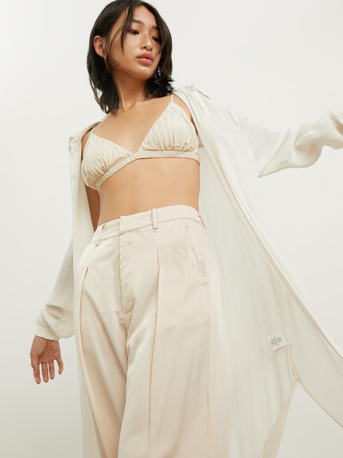 Pleated High Waist Pants - Beige