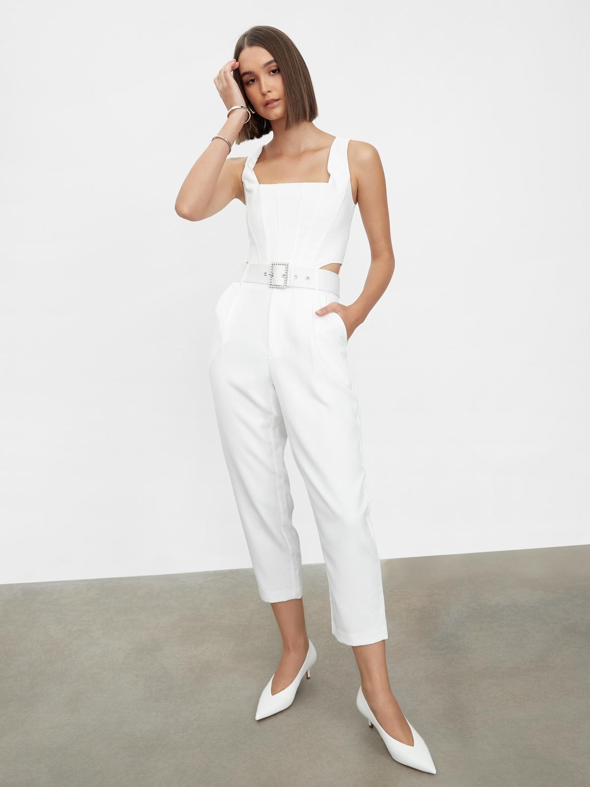 Pearl Belt High Waist Pants - Off-White