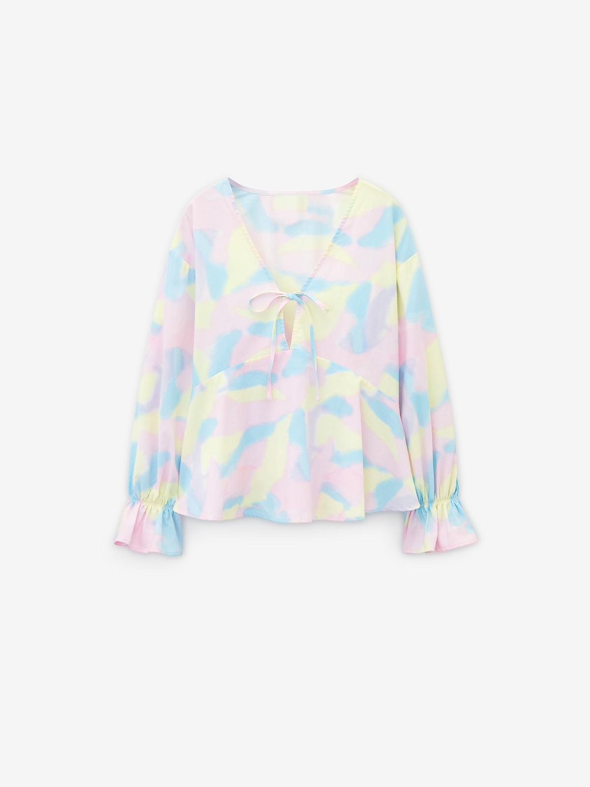 Abstract Print Peasant Blouse - Yellow