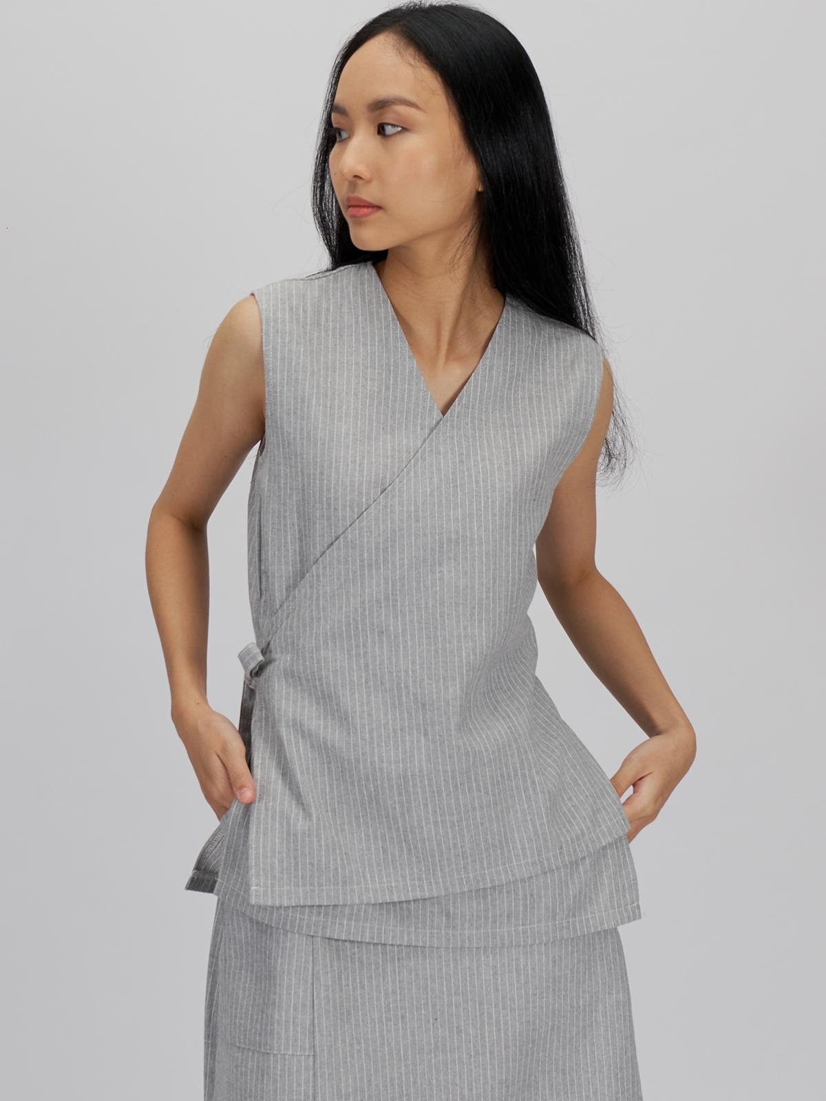 Asa Asymmetrical Wrap Tank - Dust Blue Stripe