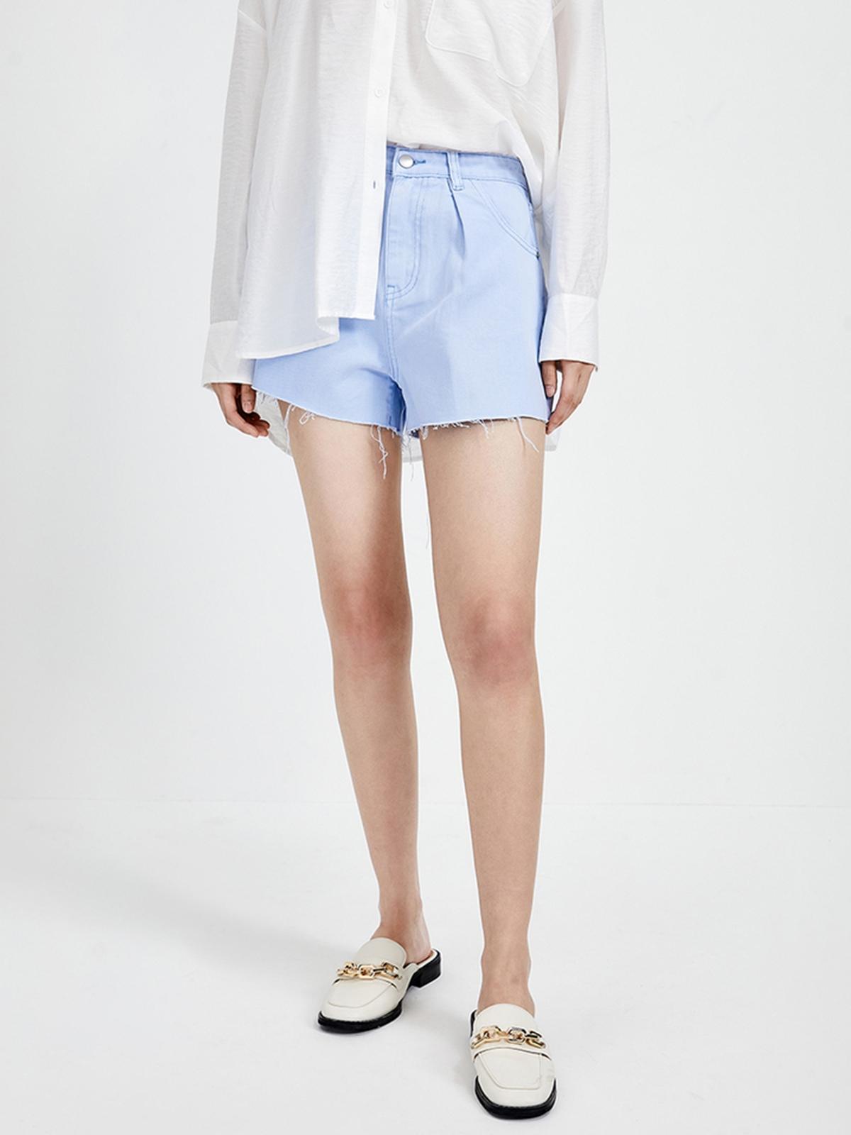Raw Hem Denim Shorts - Blue
