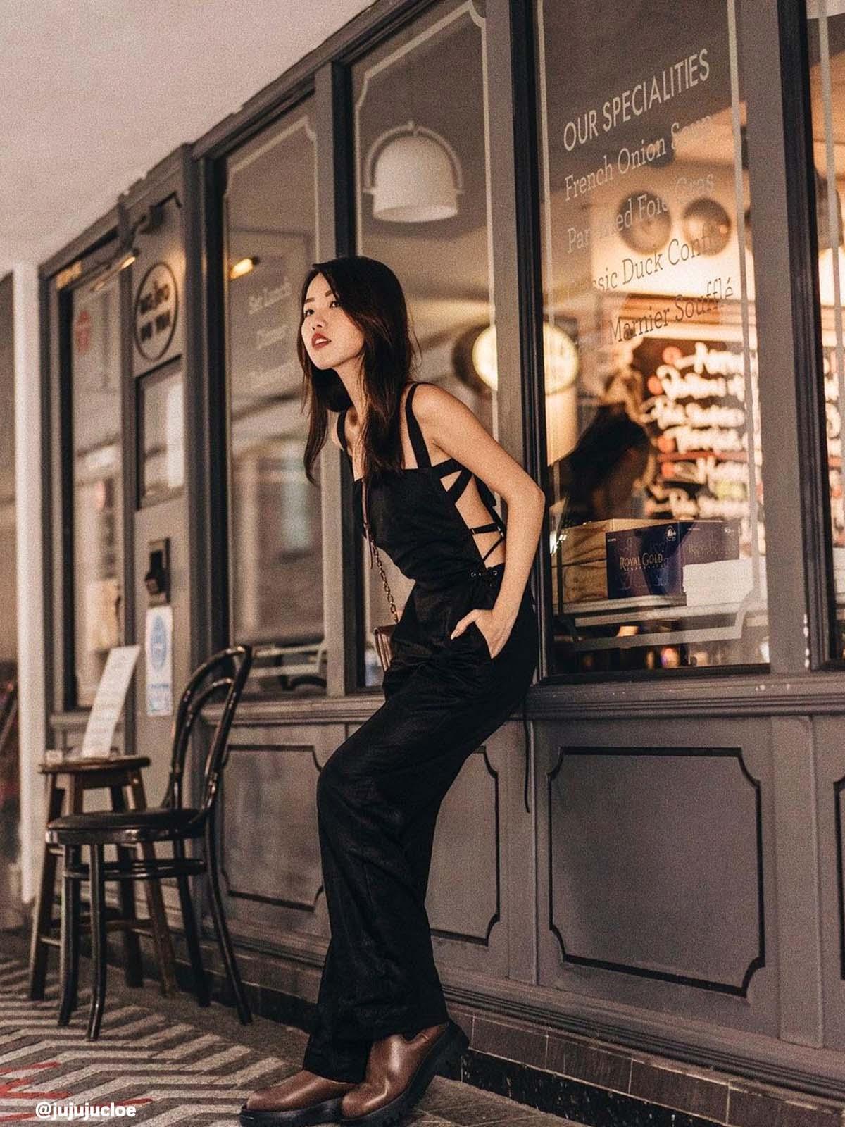 Linen Open Back Jumpsuit - Black