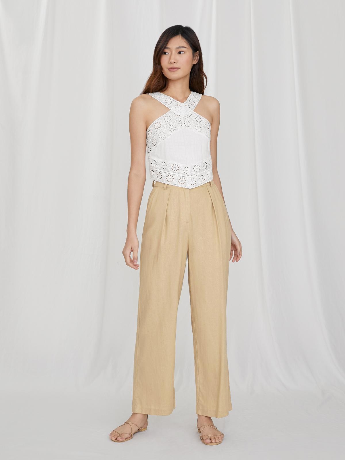 Purpose Wide Leg Pleated Pants - Beige