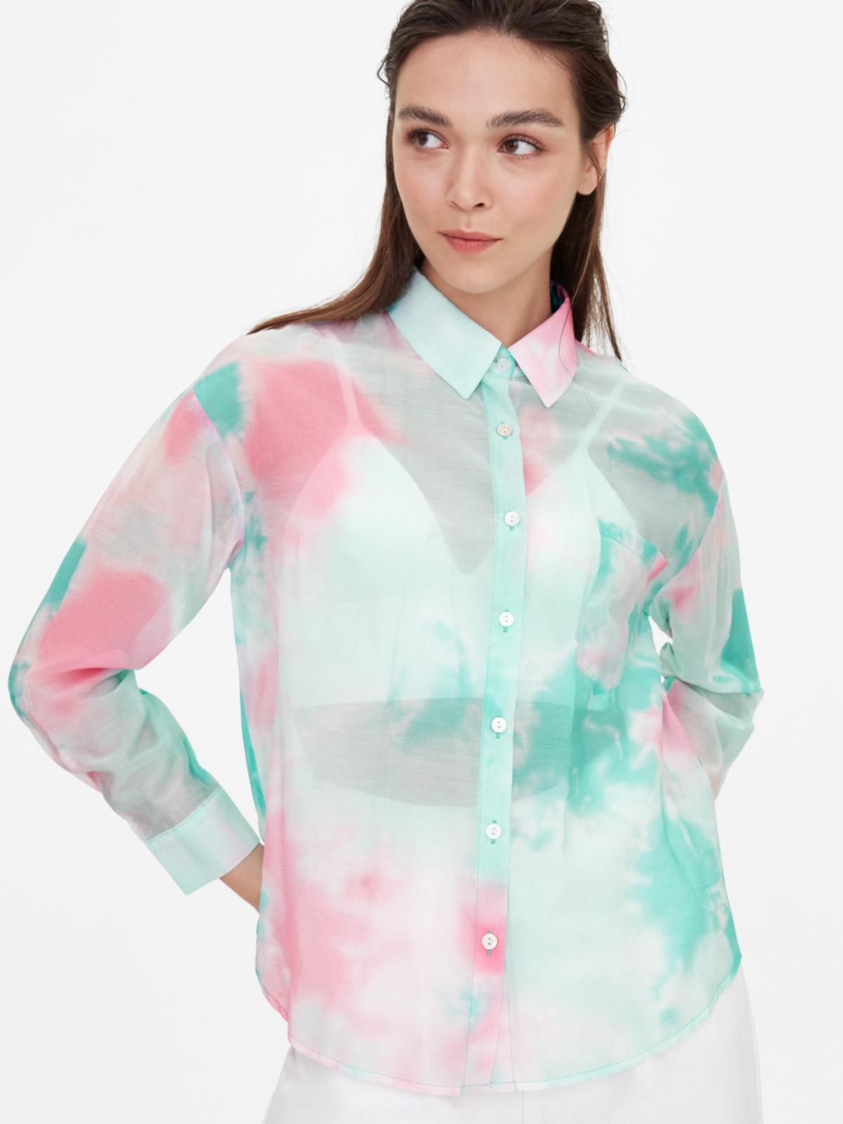 Sheer Front Pocket Tie Dye Shirt - Green