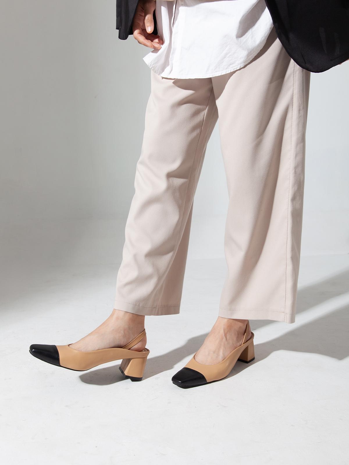 Rene Two Tone Block Heel - Black/Almond