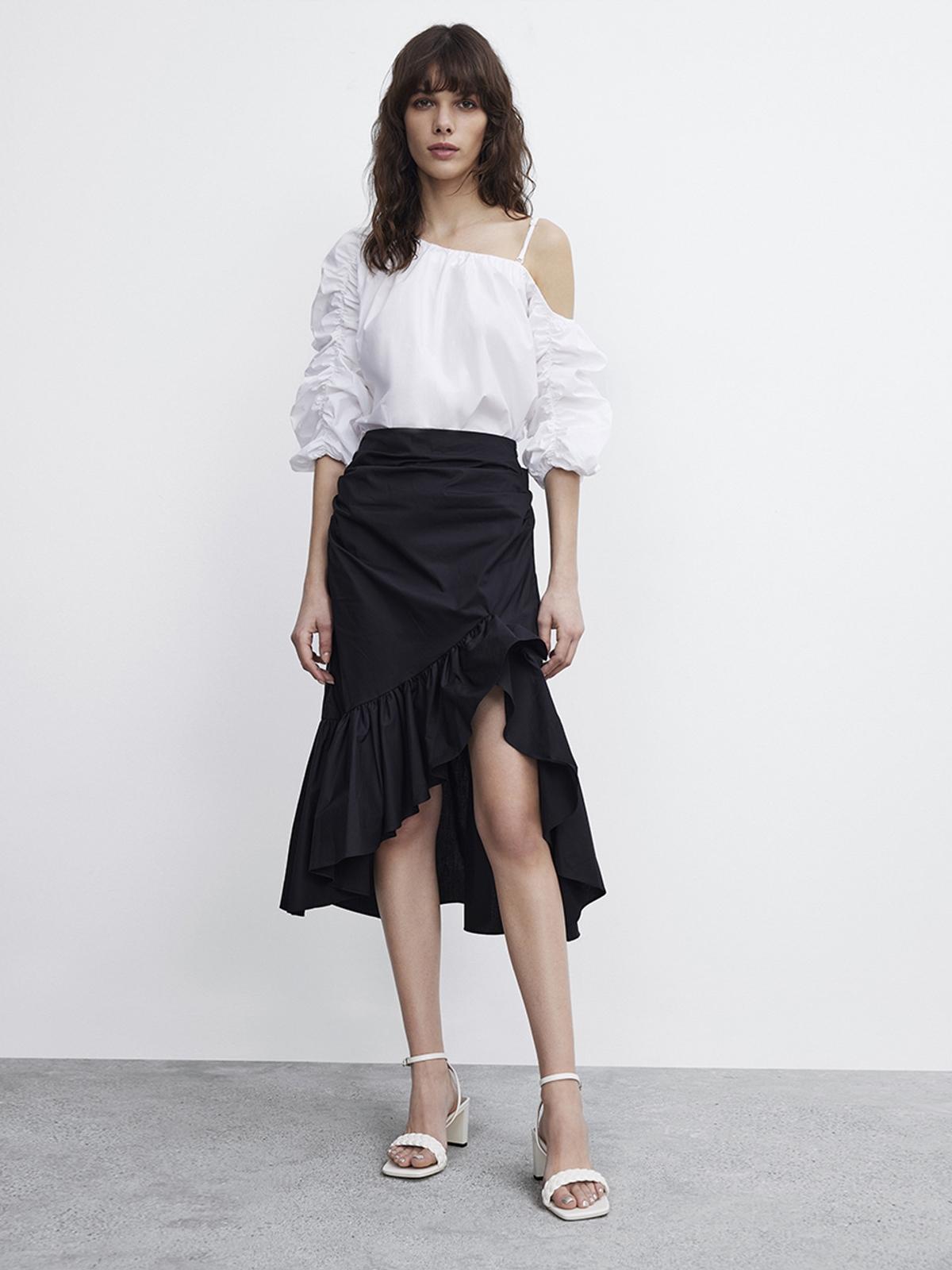 Side Slit Midi Skirt - Black