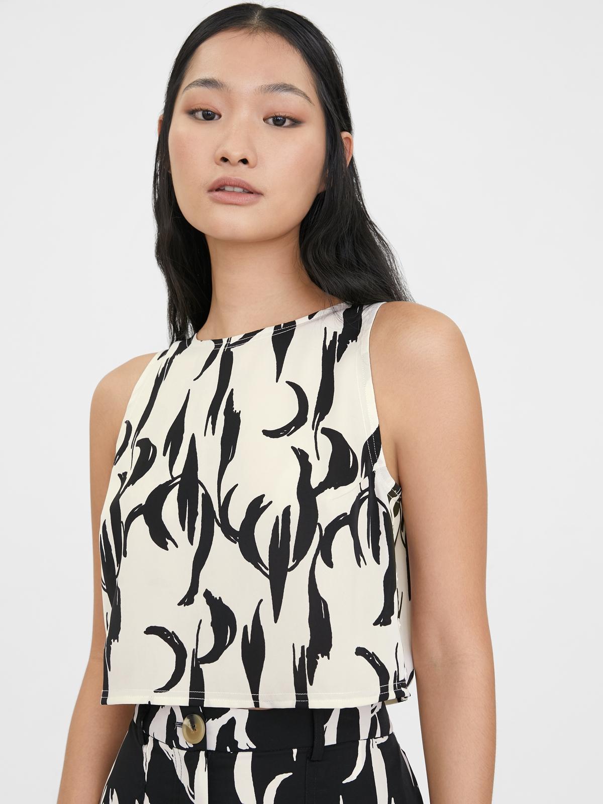 Abstract Print Crop Top - White