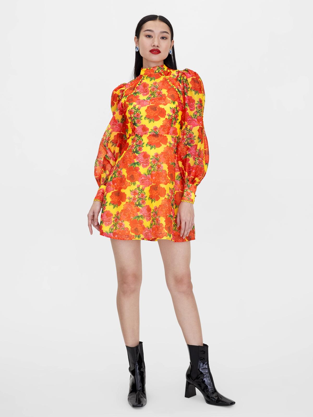 Eyelet Detail Long Sleeve Dress - Yellow