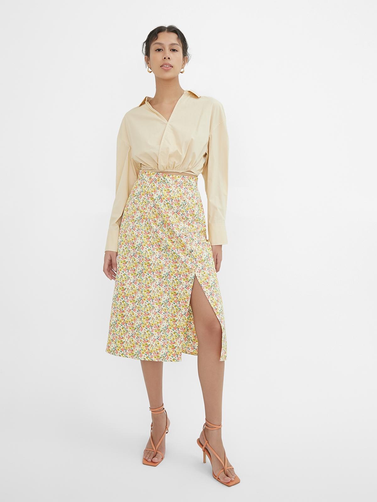 Sustainable Floral Side Slit Skirt - Yellow