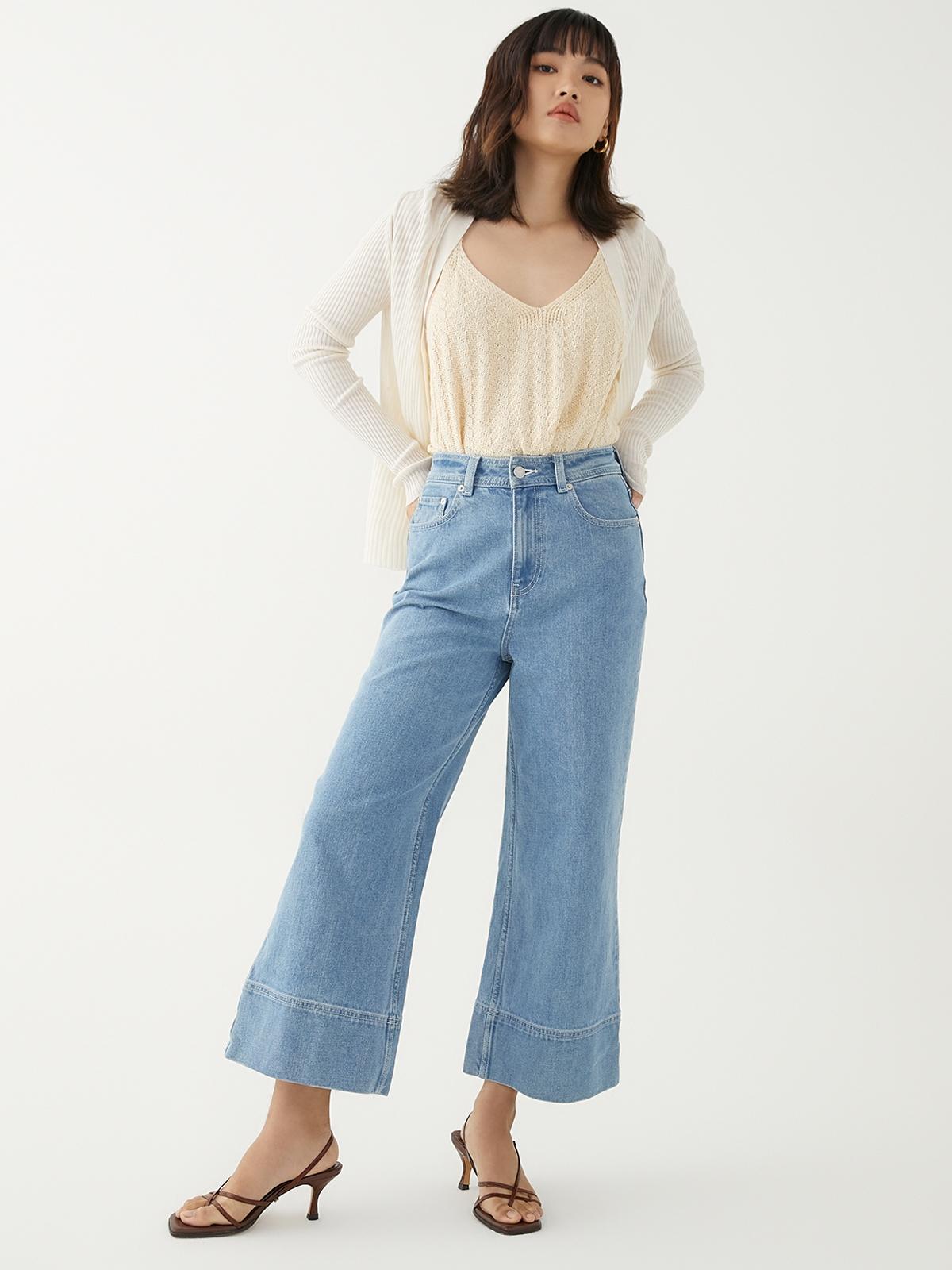 Sustainable Cropped Wide Leg Jeans - Blue