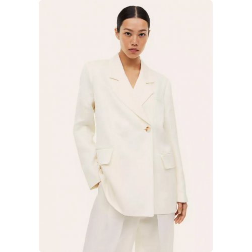 Double-breasted linen-blend blazer