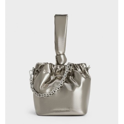  Caia Metallic Knotted Dumpling Bag - Pewter 