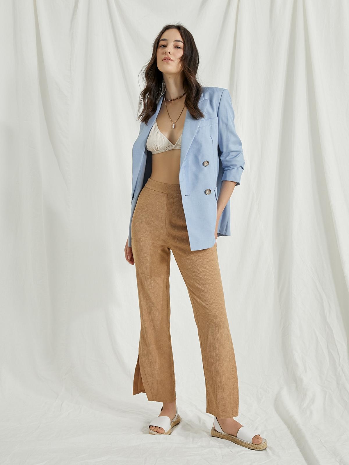 High-Waisted Fit & Flare Pants - Beige