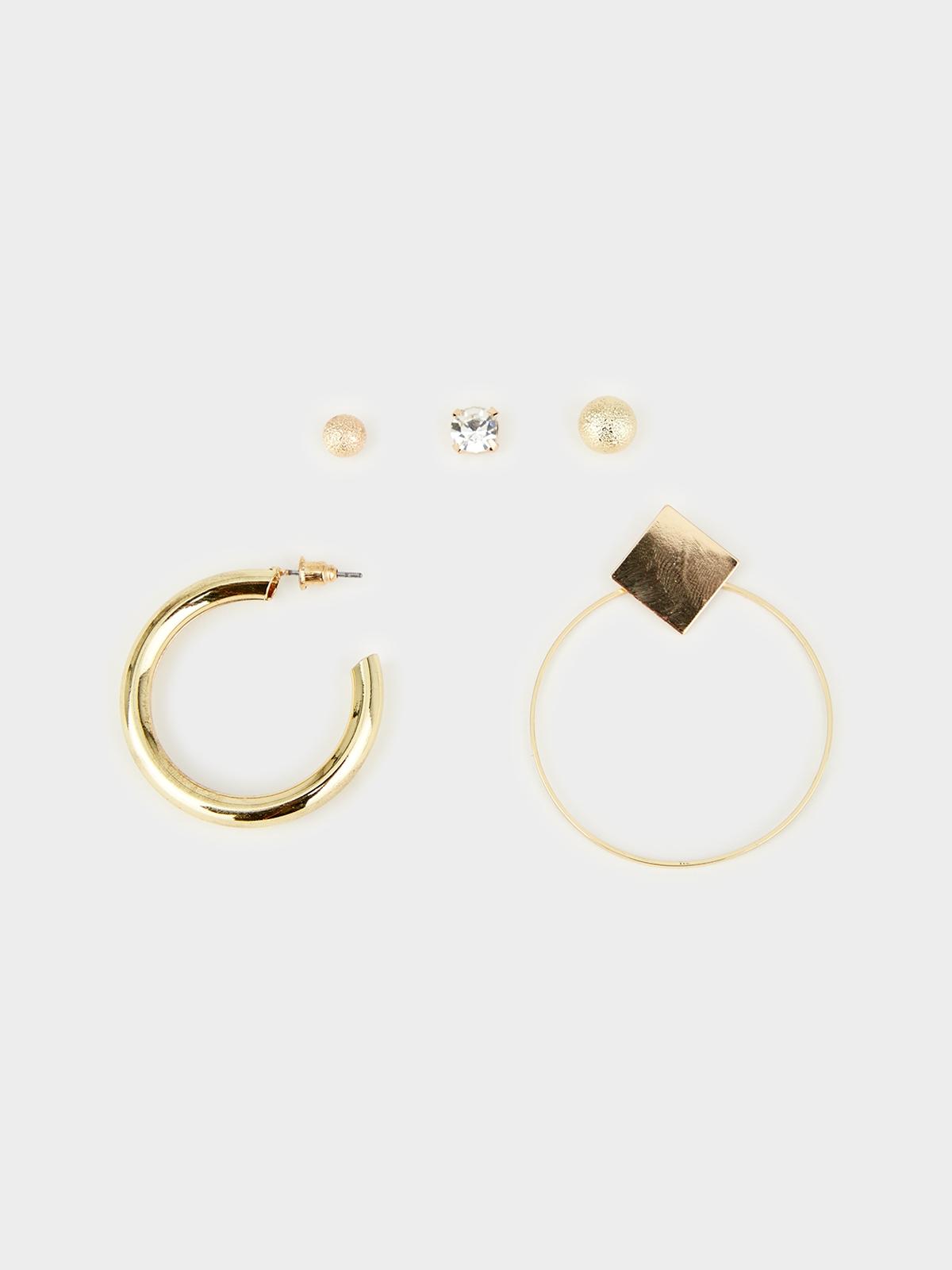 Hoops And Studs Earing Set - Gold