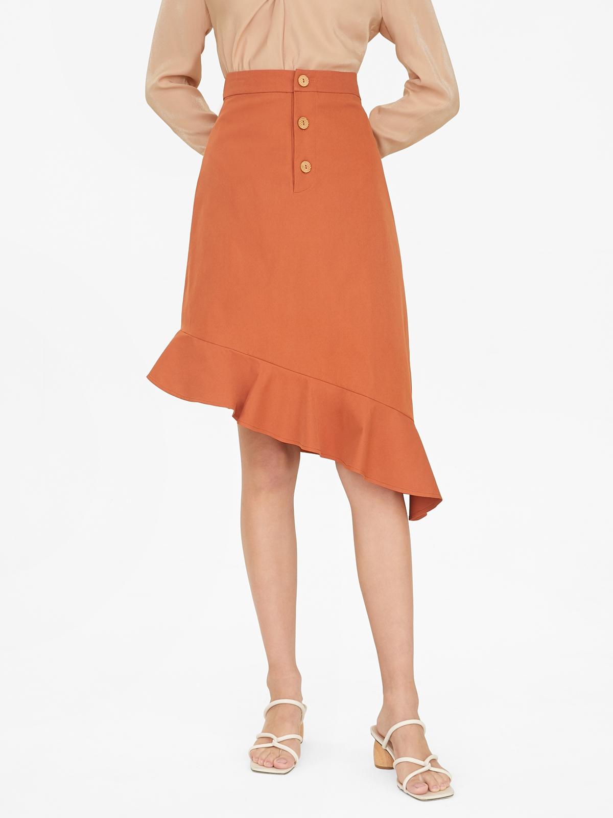 Asymmetric Frill Trim Skirt - Orange