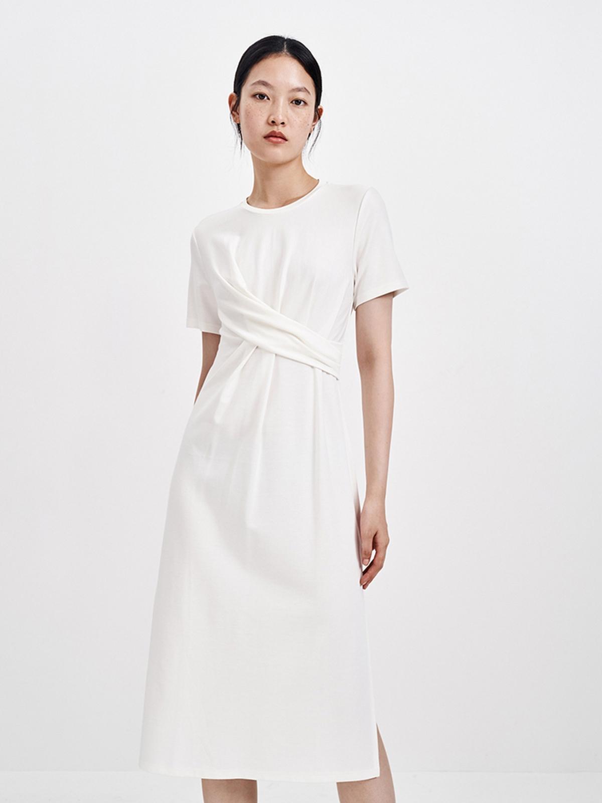 Front Wrap Accent Dress - White