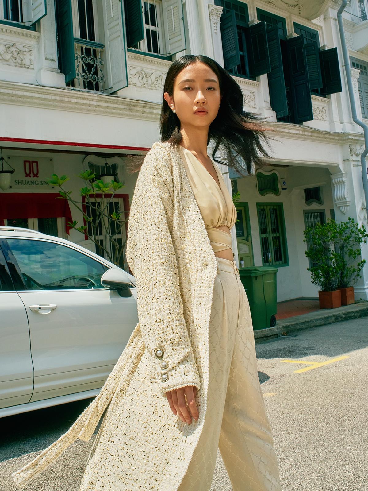 Dorado Tweed Longline Cardigan - Beige