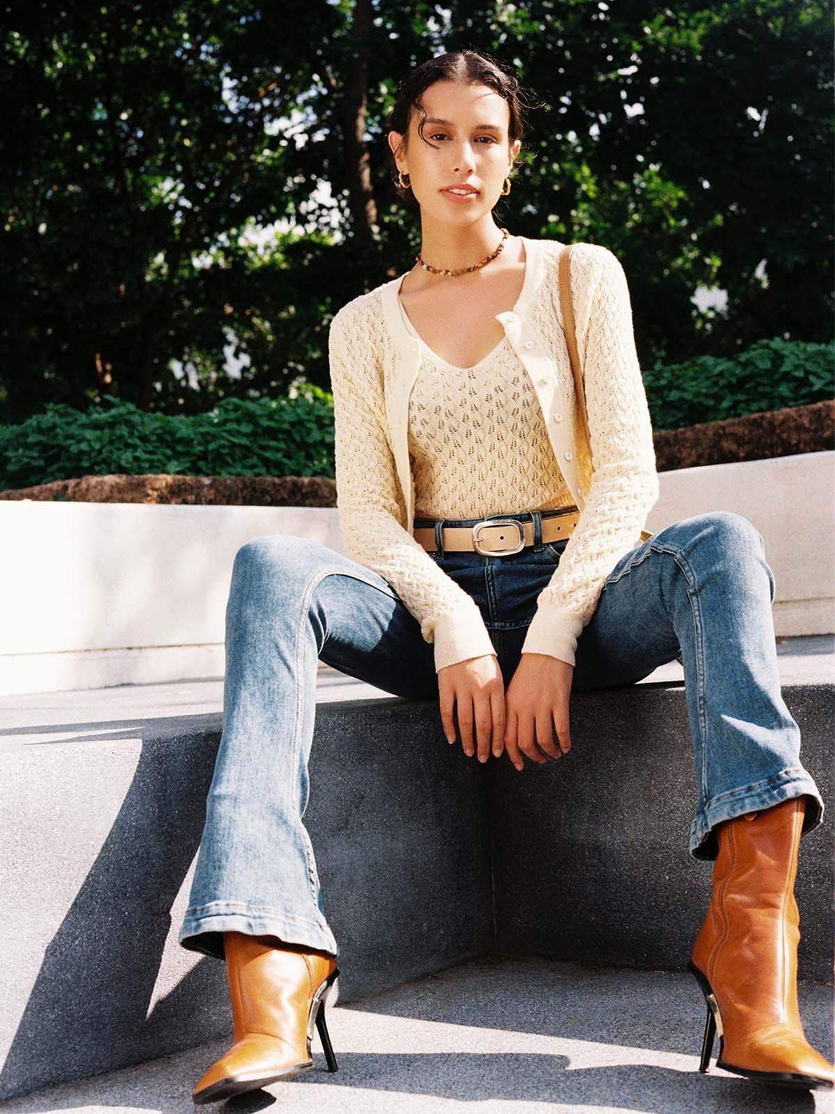 Sustainable V Neck Tank Top - Beige