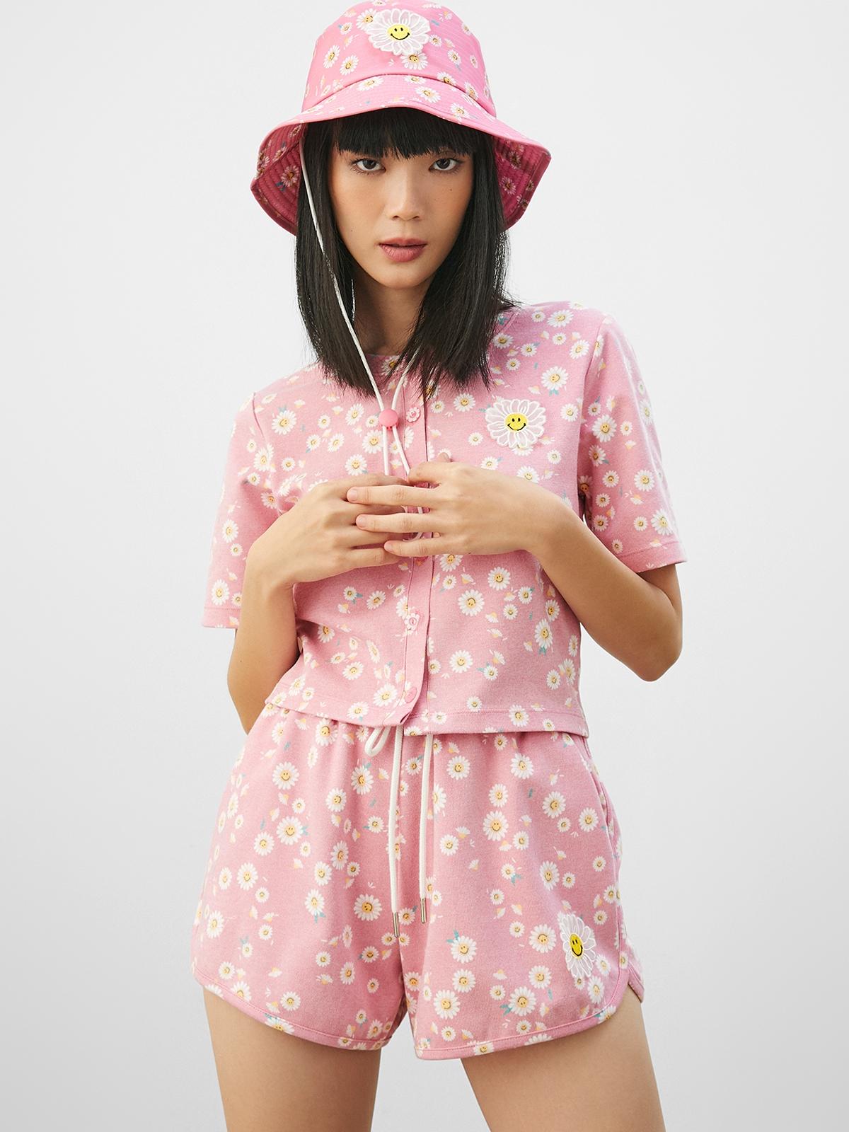 Pomelo x Smiley® Sustainable Floral Drawstring Shorts - Pink