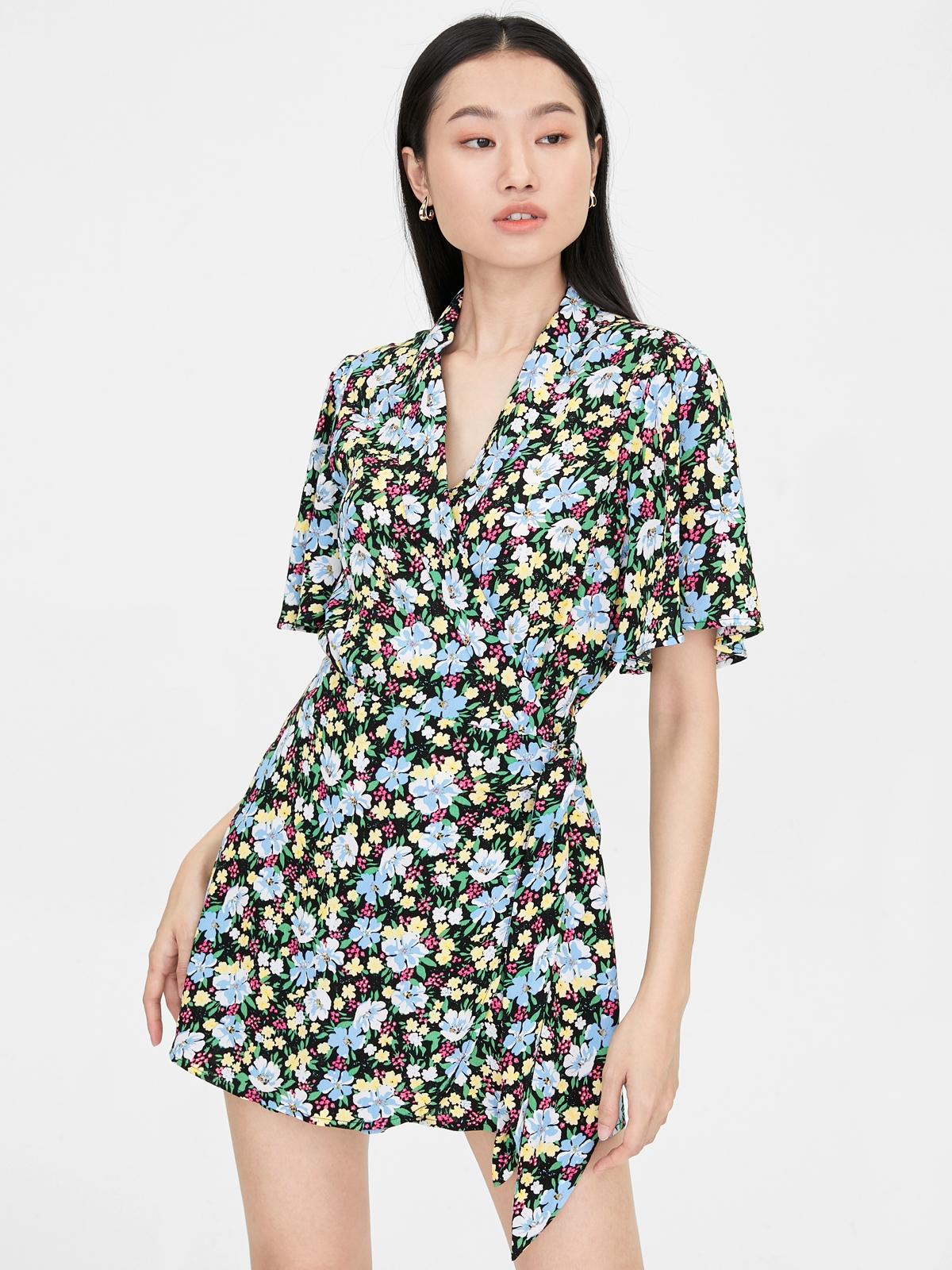 Mini Surplice Floral Romper - Black