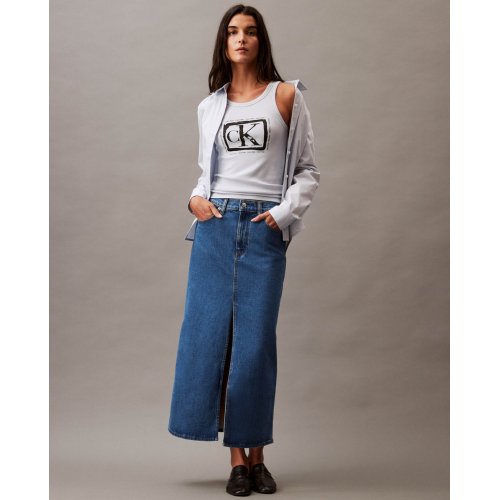  Split Front Denim Maxi Skirt