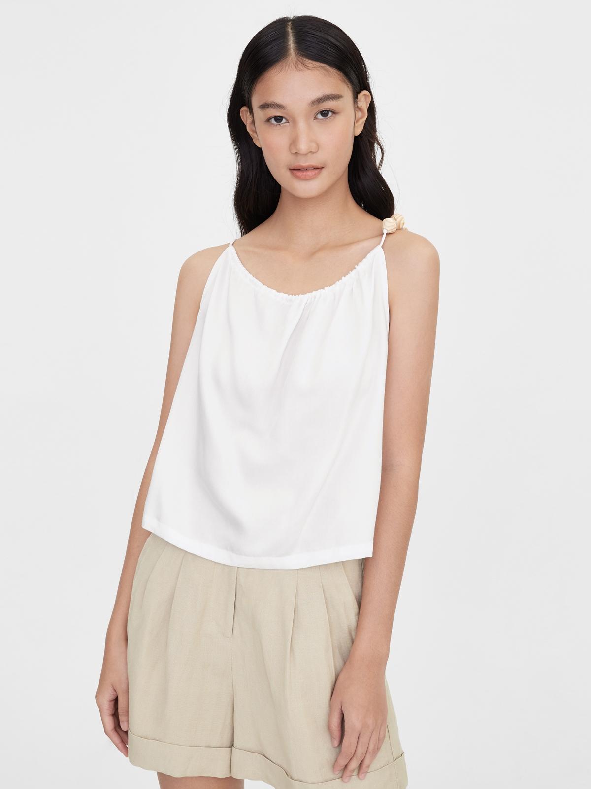 Sustainable Purpose Wood Bead Strap Tank - White
