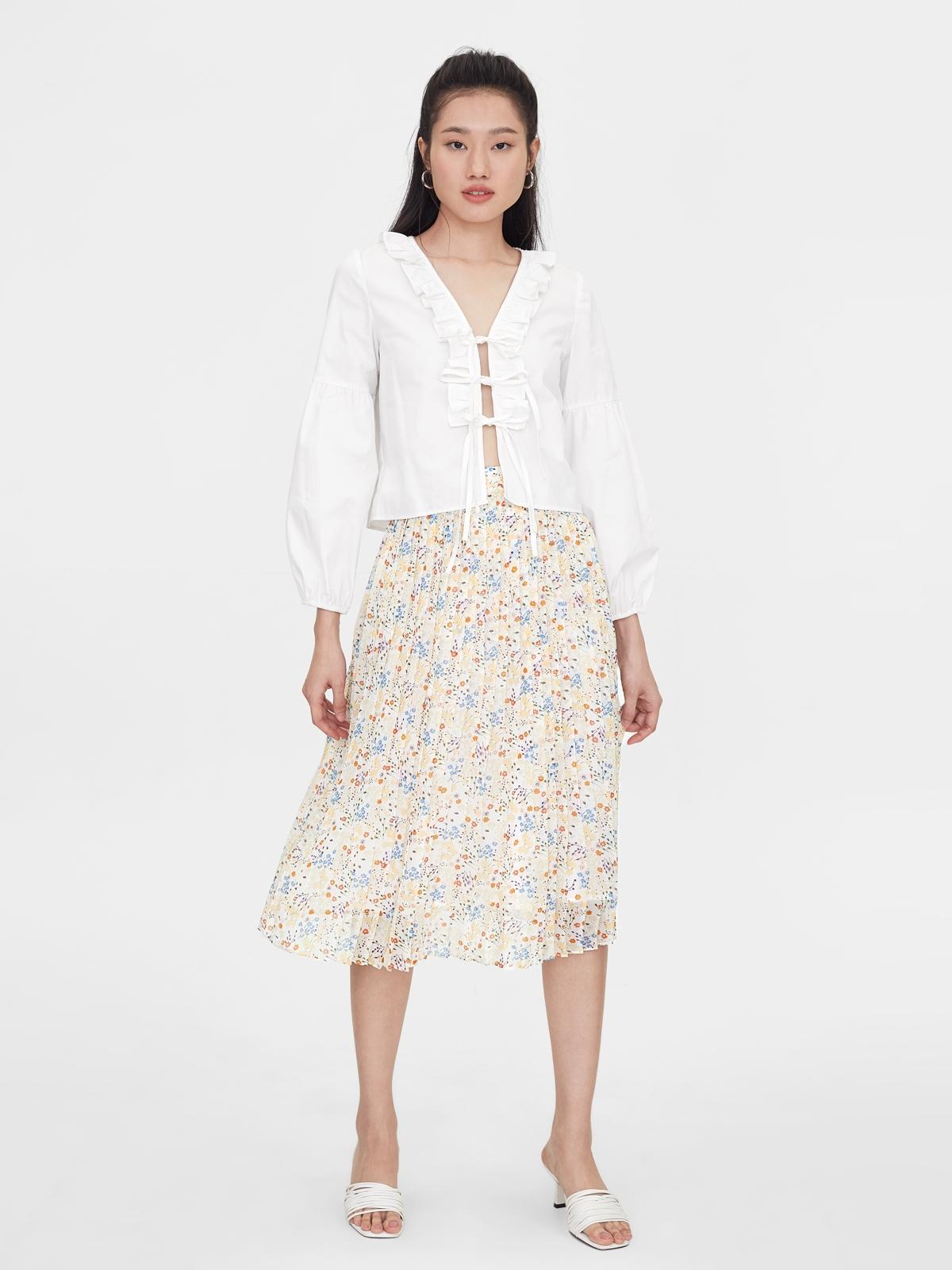 Floral Pleated Skirt - White