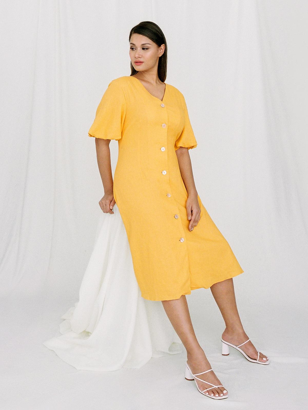 Purpose Button Up V Neck Dress - Orange