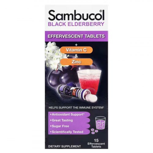 Sambucol, Black Elderberry, Effervescent Tablets + Vitamin C & Zinc, Age 4+, 15 Effervescent Tablets 