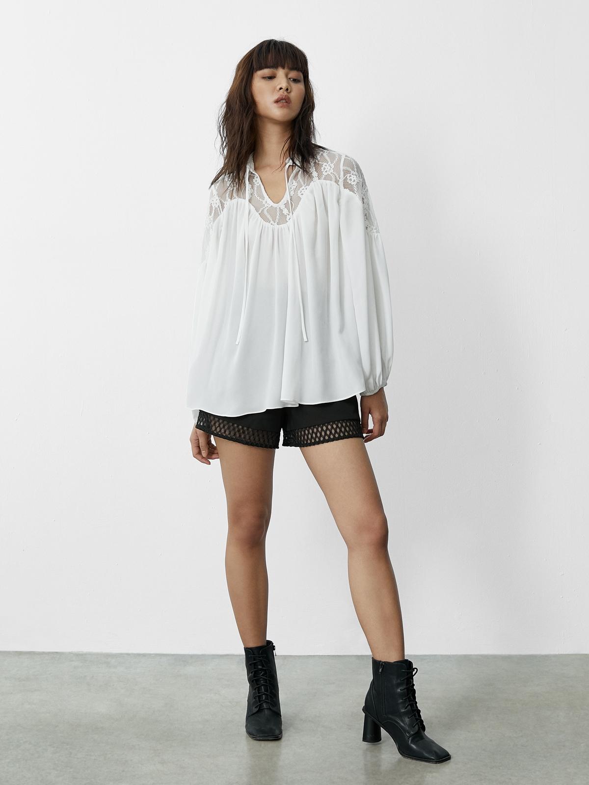 Lace Accent High Waist Shorts - Black