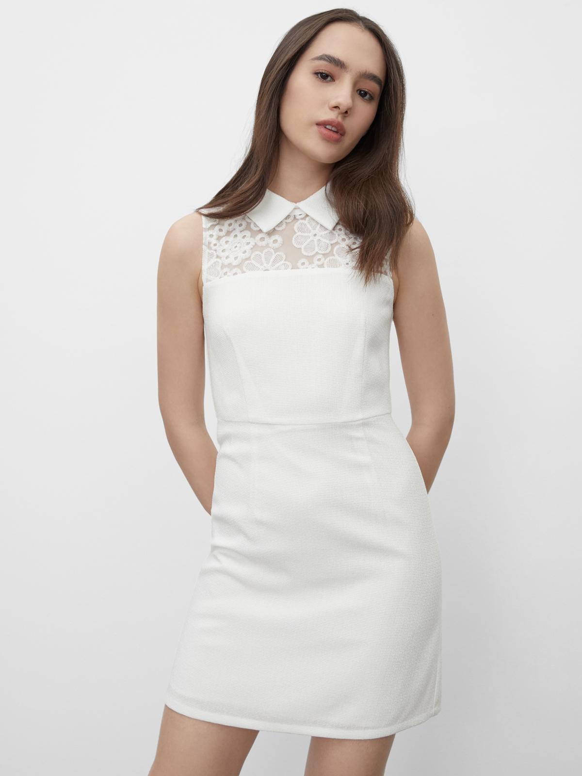 Lace Accent Collared Dress - White