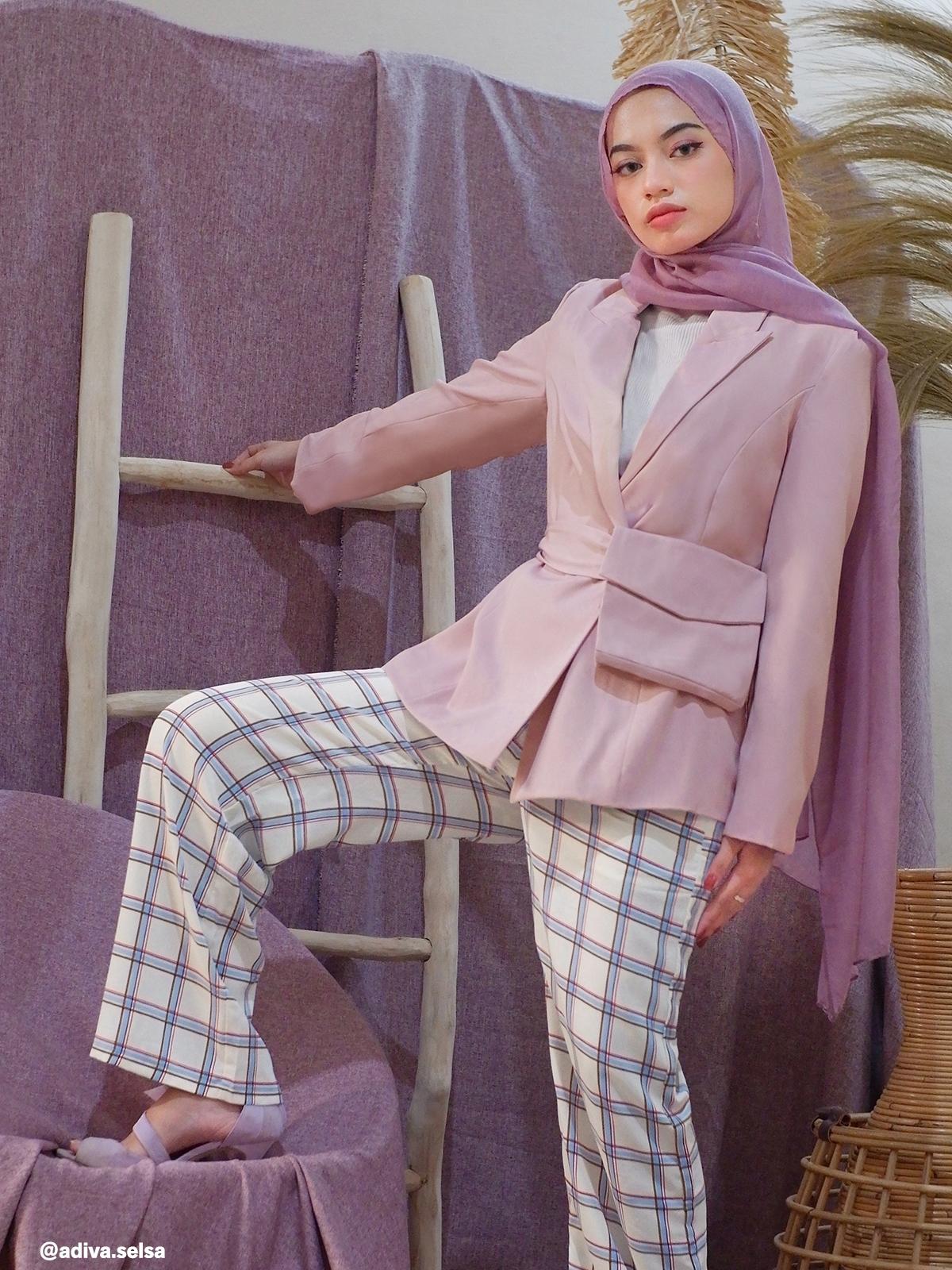 Plaid Wide Leg Pants - Blue